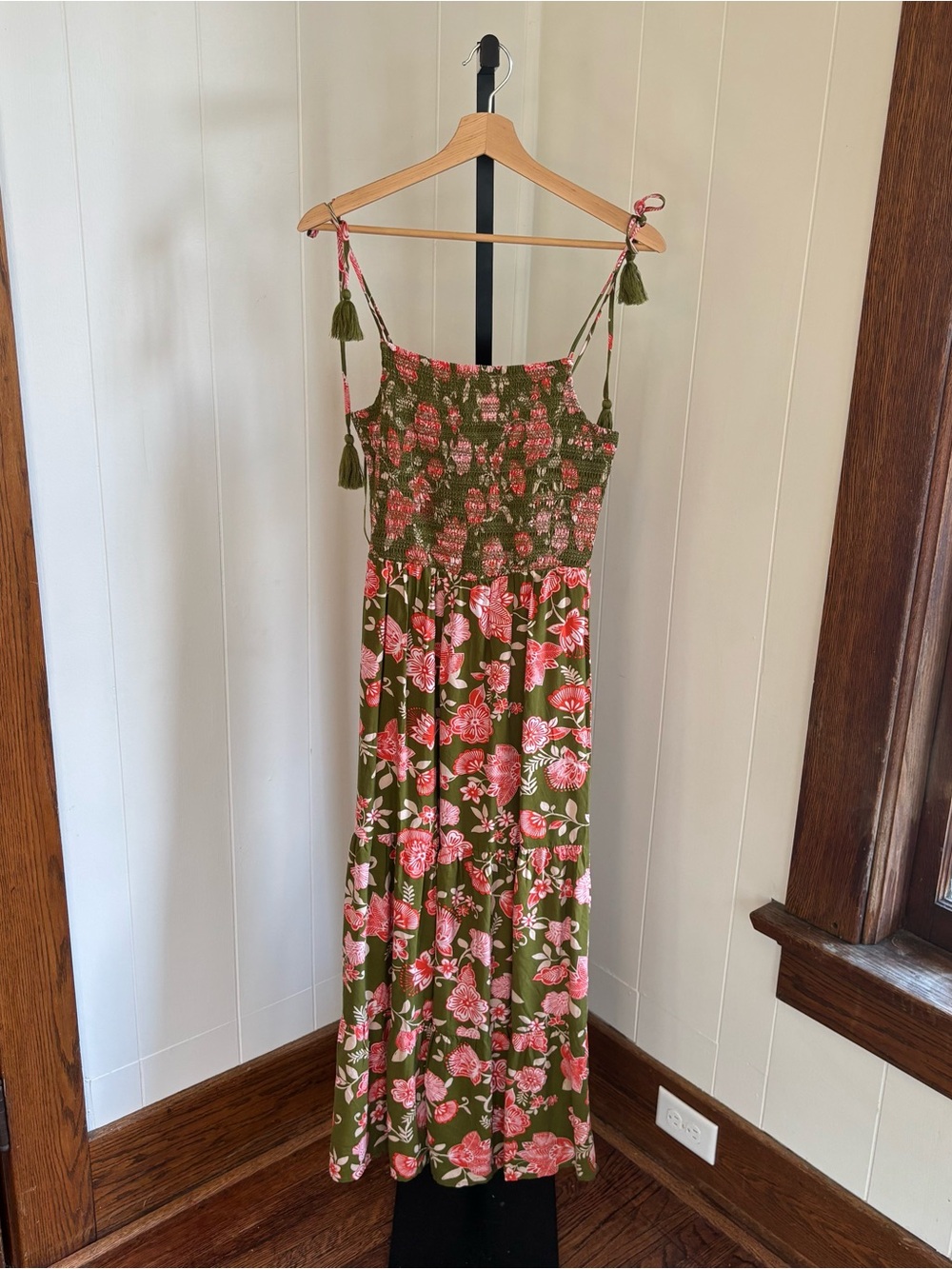 Patrons of Peace Maxi Dress Women Small Green Pink Floral Smocked Boho Chic